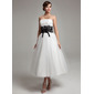 A-Line/Princess Strapless Ankle-Length Satin Tulle Wedding Dress With Lace Sashes (002011609)