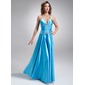 A-Line/Princess Halter Floor-Length Charmeuse Prom Dress With Ruffle Beading (018022473) A-Line/Princess Halter Floor-Length Charmeuse Prom Dress With Ruffle Beading (018022473)