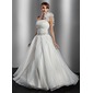 De baile Um ombro Vestidos longo Organza Vestido de noiva com Pregueado Bordado fecho de correr Sequins (002014776)