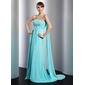 Empire Square Necklin Watteau Train Chiffon Evening Dress With Ruffle Beading (017014806) Empire Square Necklin Watteau Train Chiffon Evening Dress With Ruffle Beading (017014806)