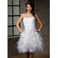 A-Line/Princess Sweetheart Knee-Length Satin Tulle Lace Wedding Dress With Ruffle Sashes Beadwork Sequins (002012778) A-Line/Princess Sweetheart Knee-Length Satin Tulle Lace Wedding Dress With Ruffle Sashes Beadwork Sequins (002012778)