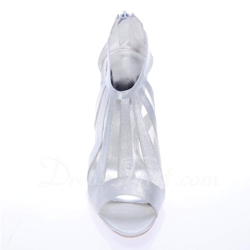 Women's Satin Stiletto Heel Peep Toe Pumps With Zipper (047039109