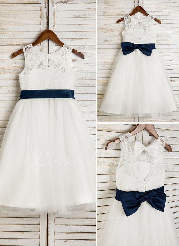 a line princess tea length flower girl dress