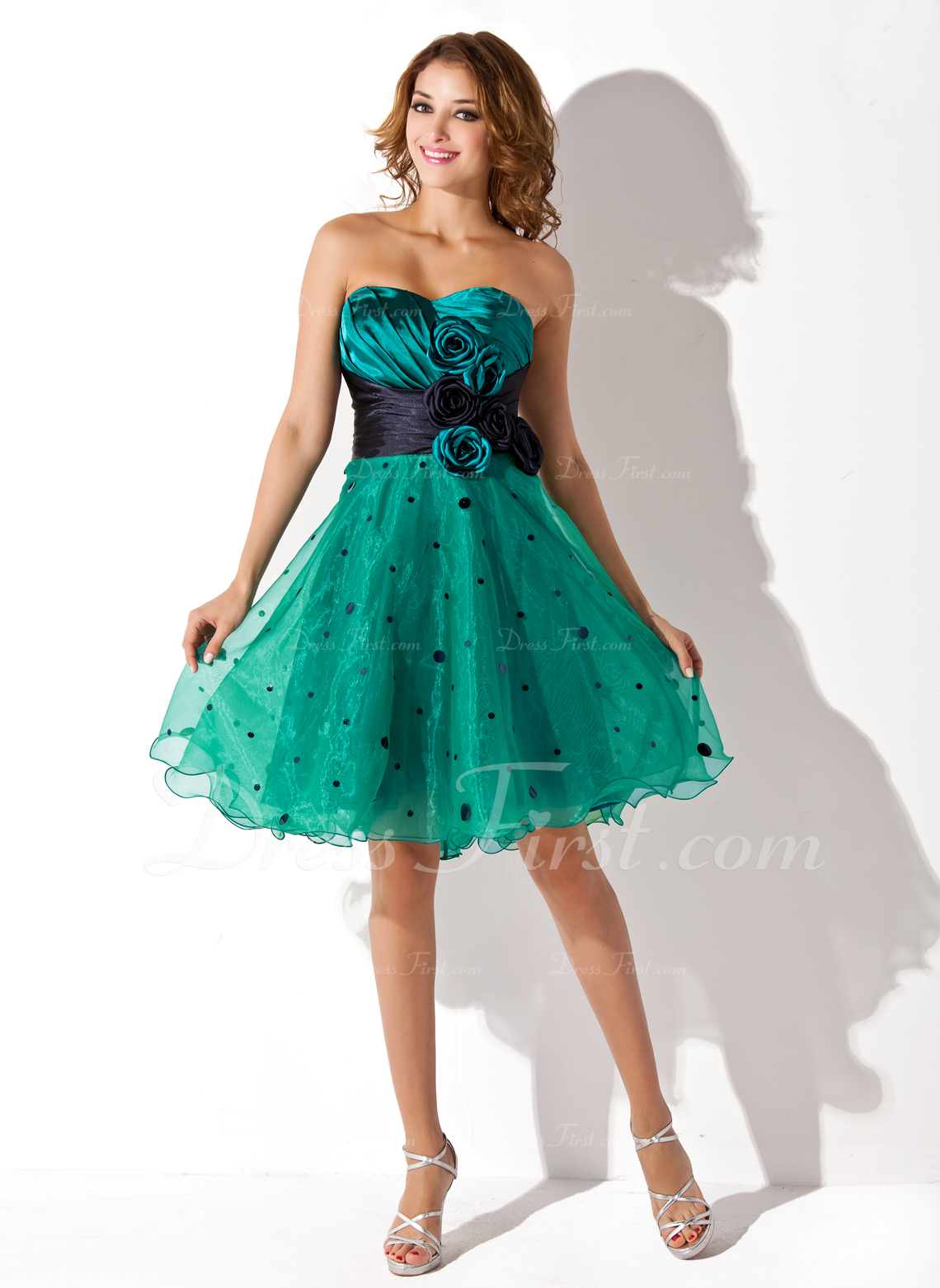 Empire Sweetheart KneeLength Charmeuse Organza Dress With