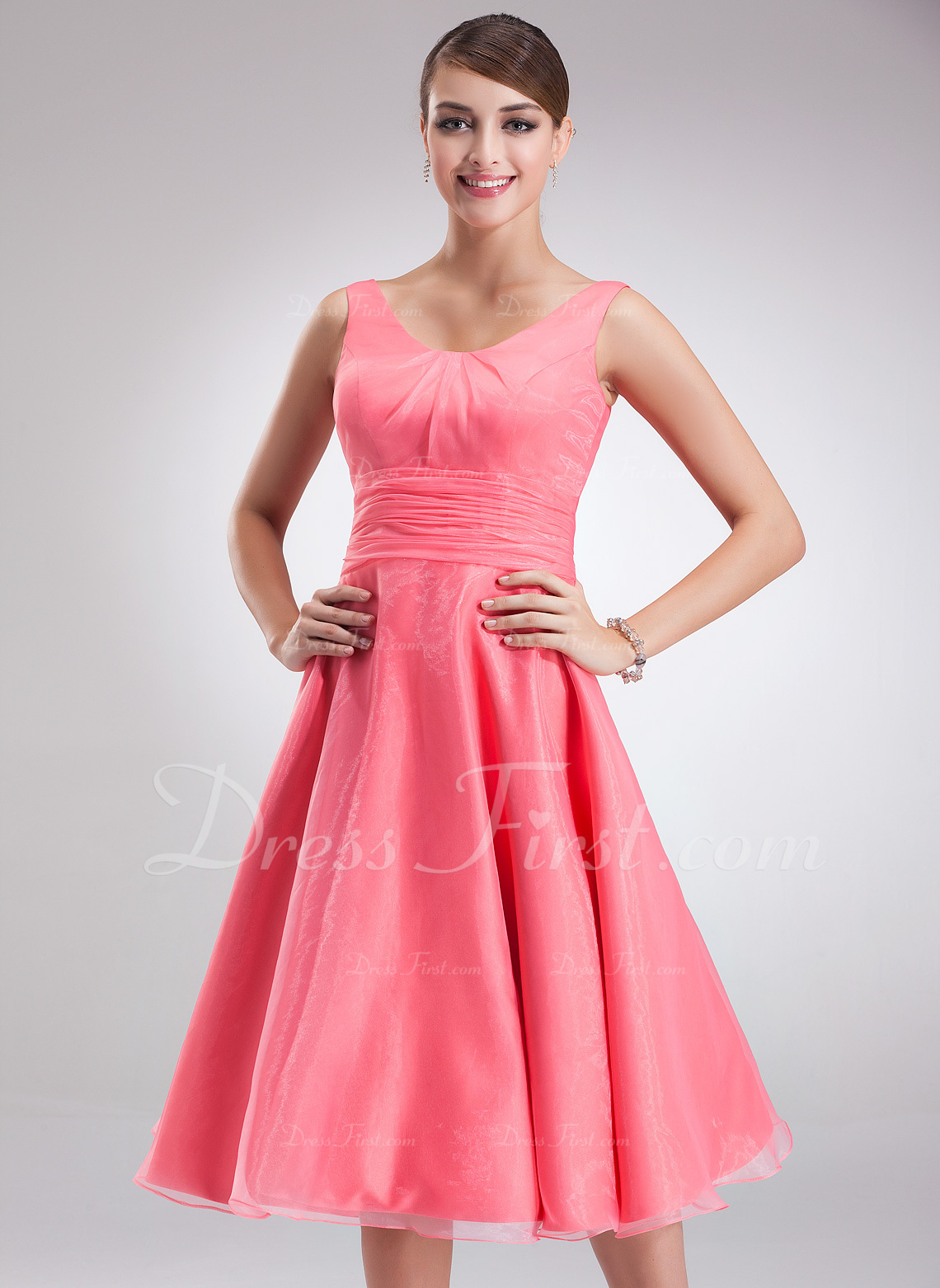 Beaded Scoop A-Line Ruffle Knee-Length Dress Emerald main image 1