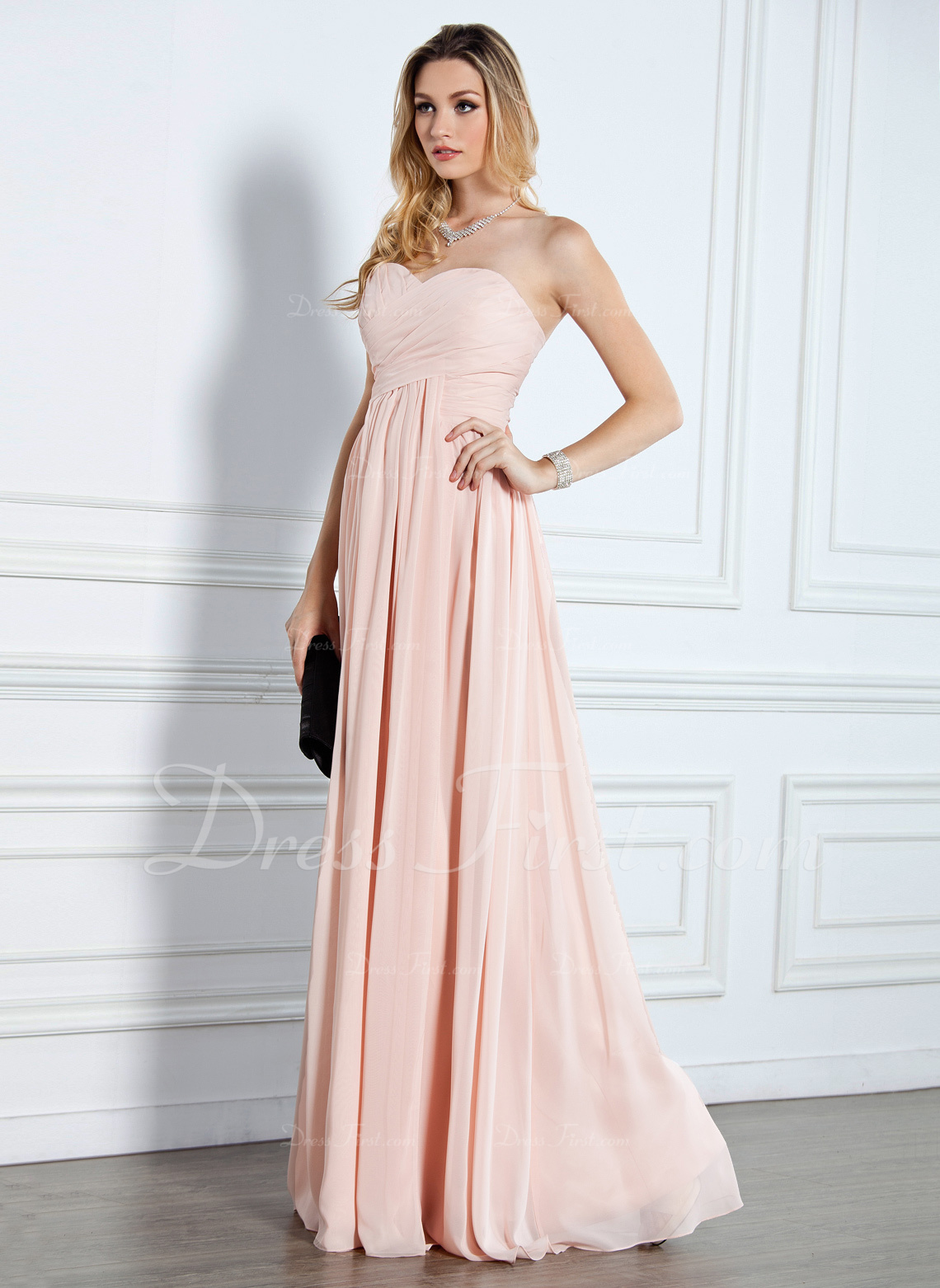 Empire Sweetheart Floor Length Chiffon Evening Dress With Ruffle 017022510 DressFirst