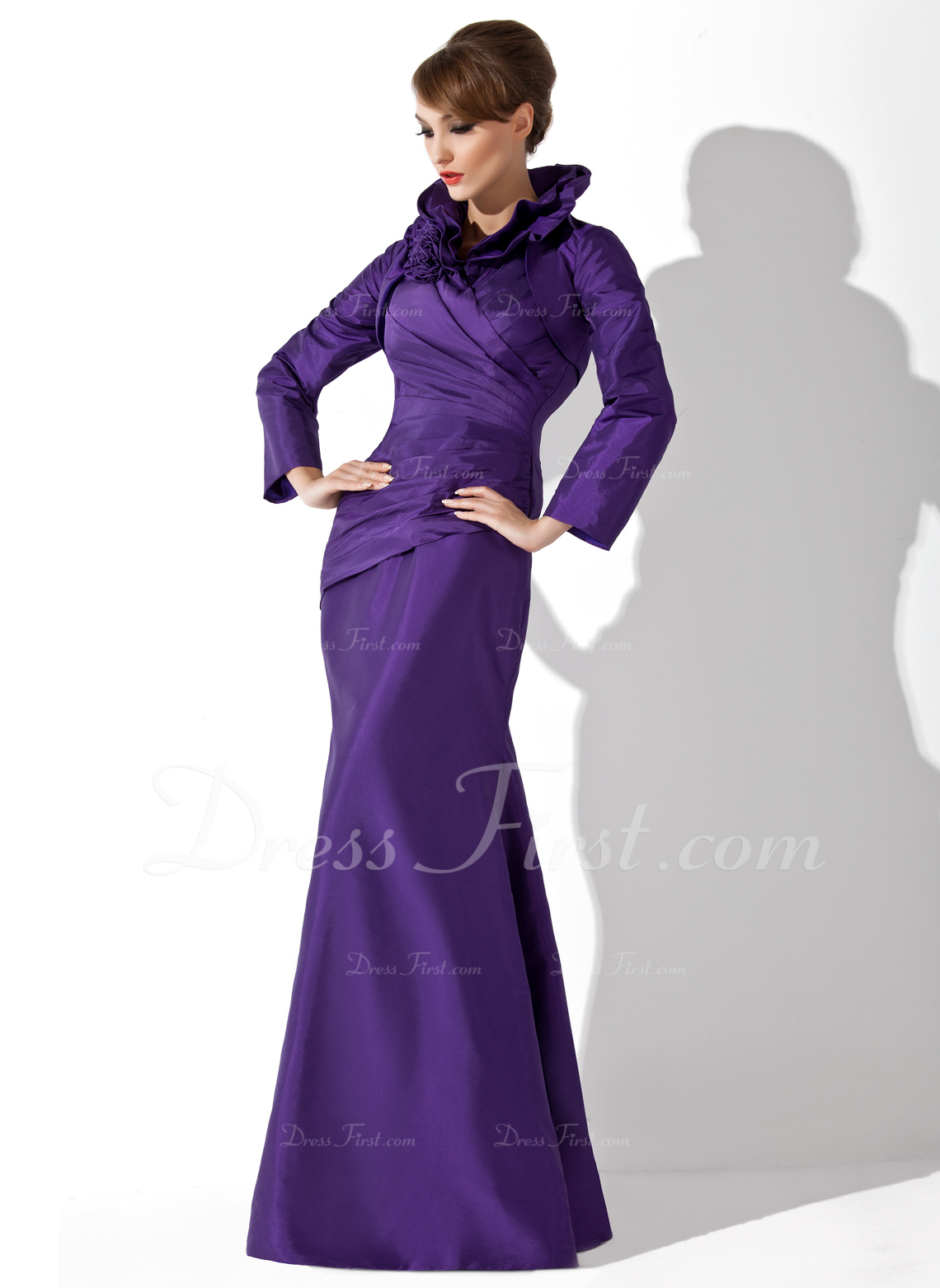 Trumpet/Mermaid High Neck Floor-Length Taffeta Mother of the Bride Dress With Ruffle 