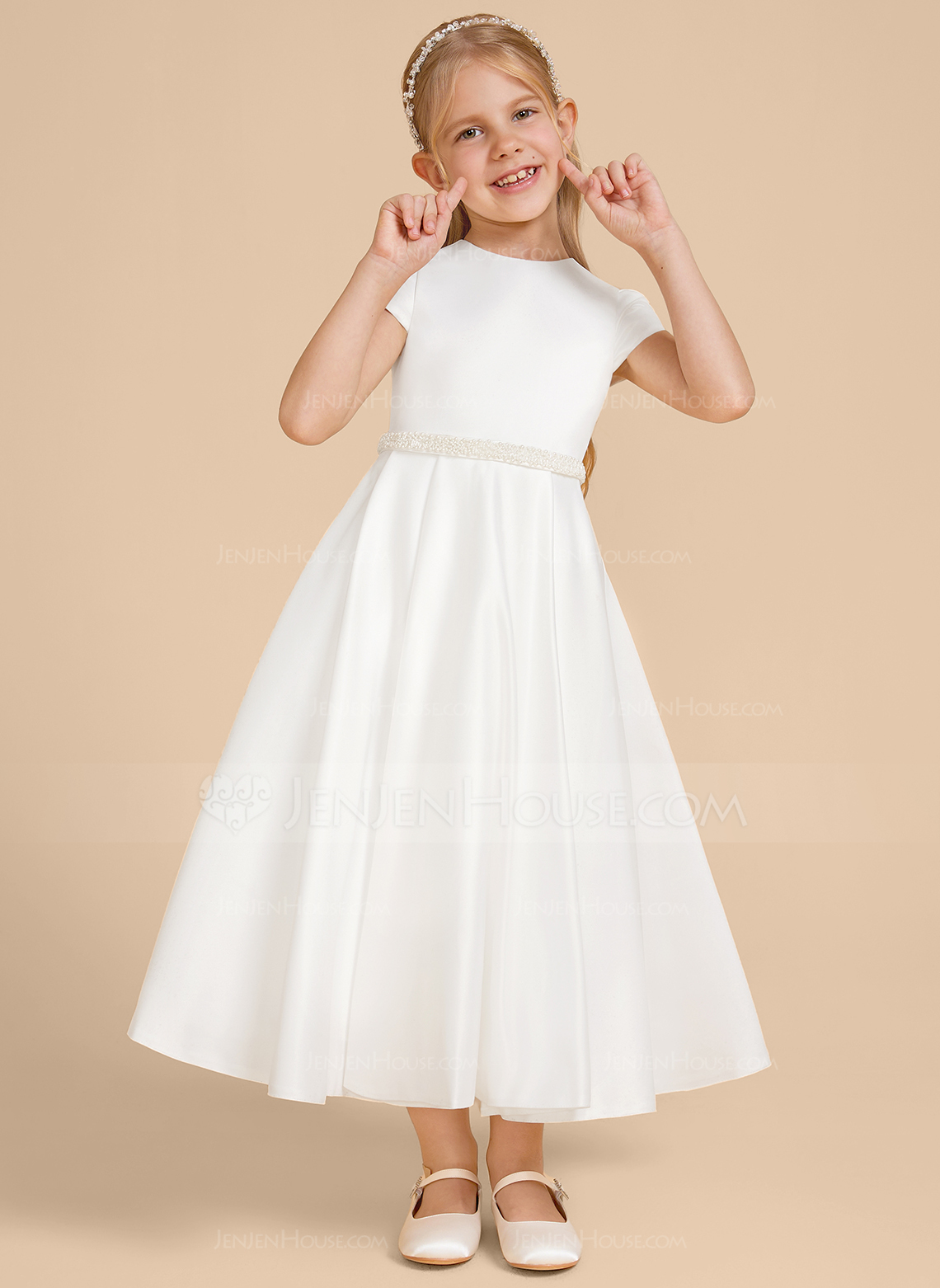 A-line Beading Satin Dress