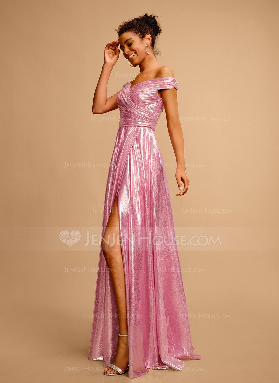 A-Formet Off-the-Shoulder Gulvlengde Polyester Ballkjole med paljetter Plissert 