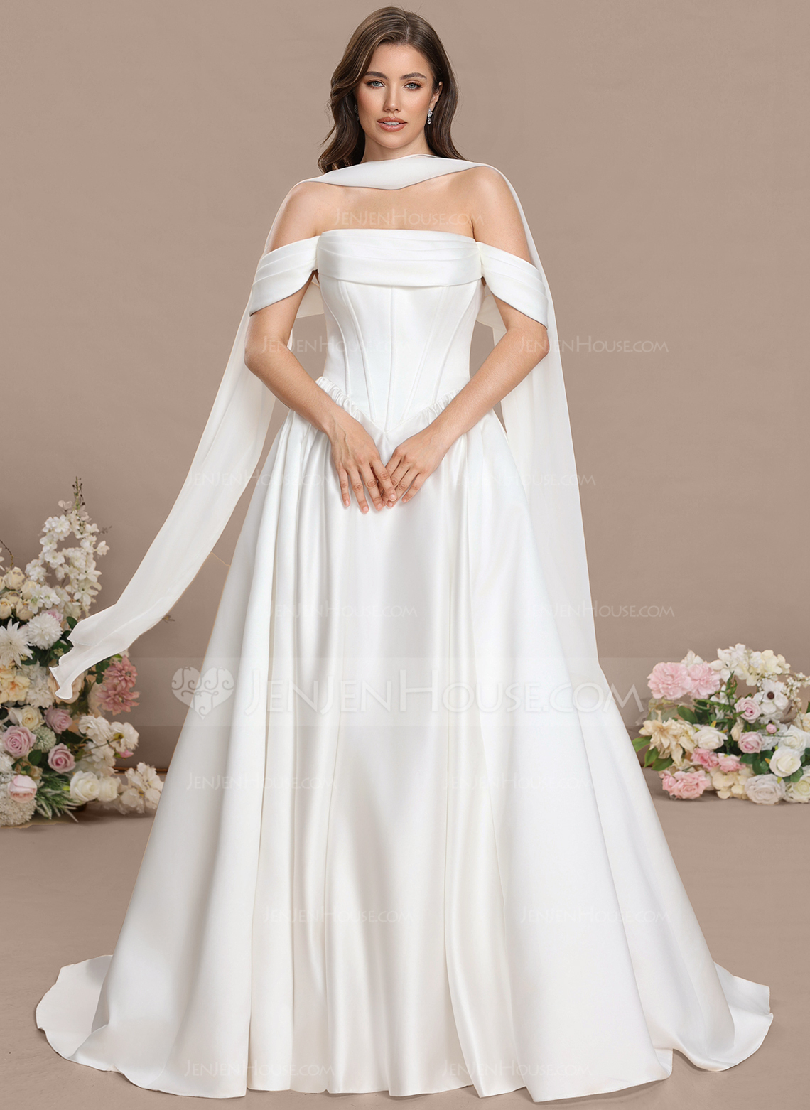 Robe princesse à épaules dénudées bustier multipositions en mousseline
