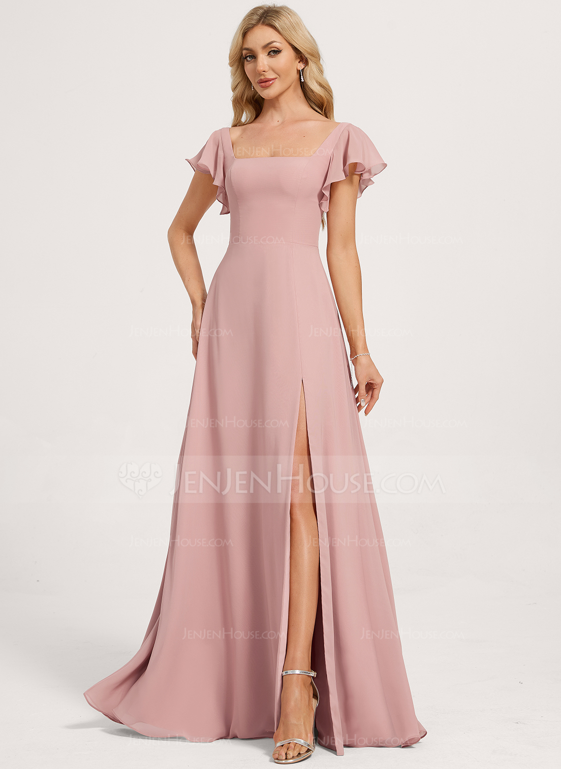 A-line Square Ruffle Chiffon Dress