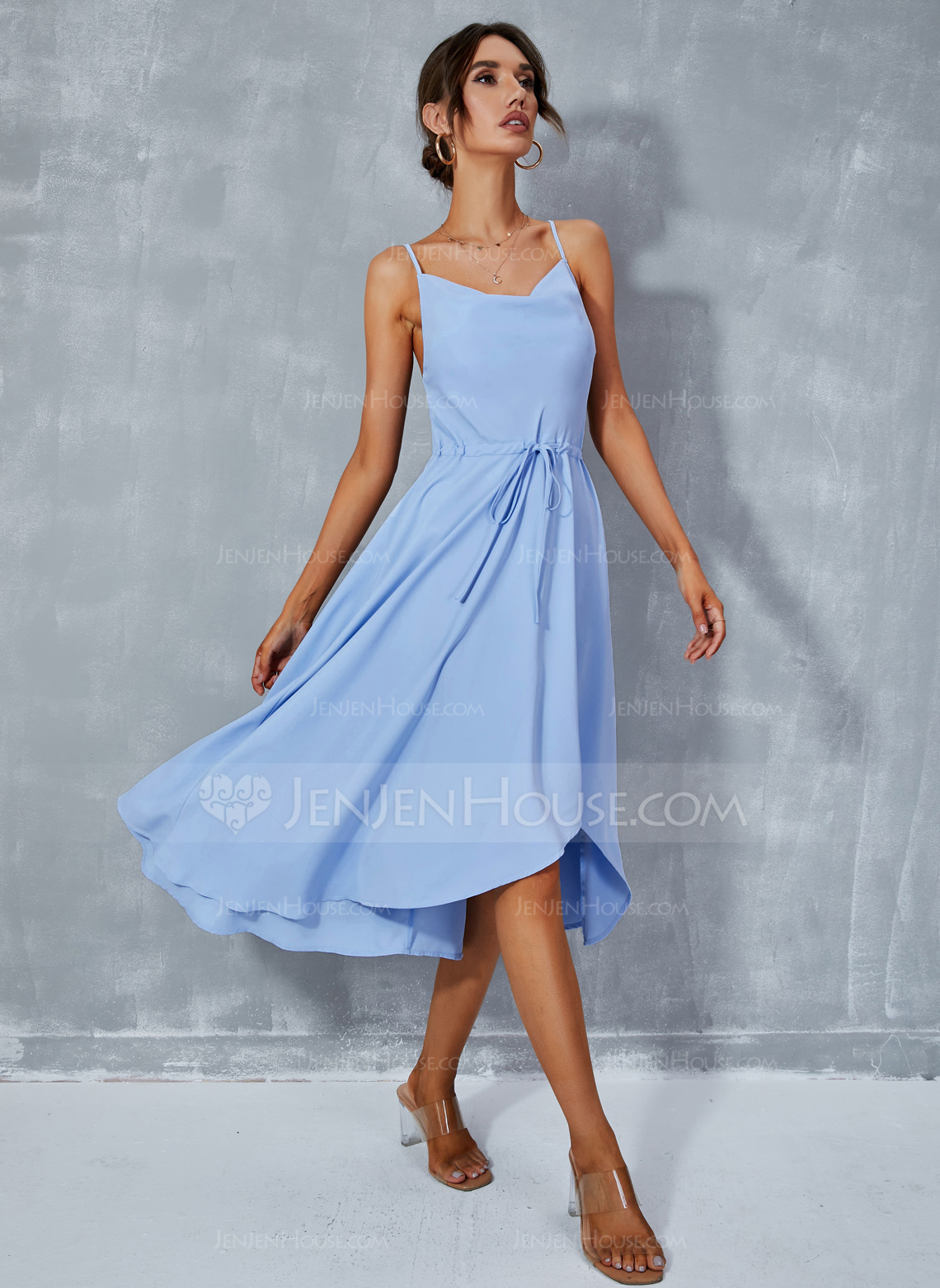 Cowl Chiffon Midi Dress