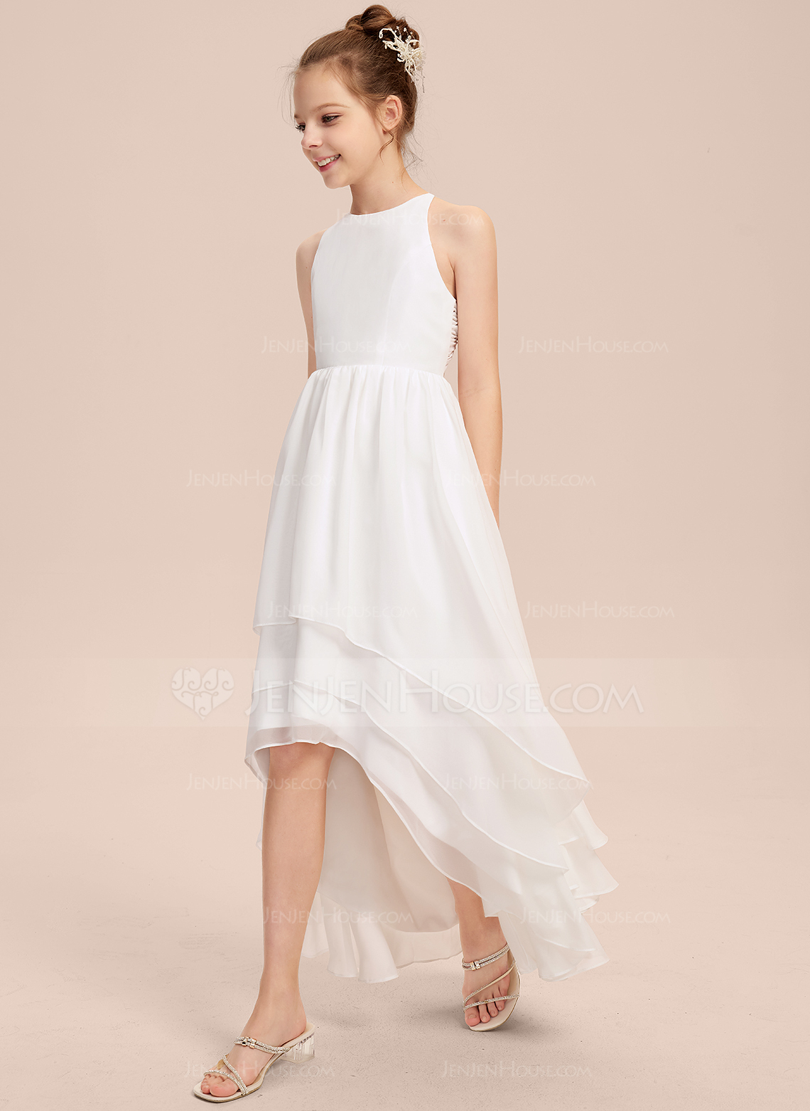 A-line kjole Scoop Asymmetrisk Chiffon Brudepikekjole ungdom 