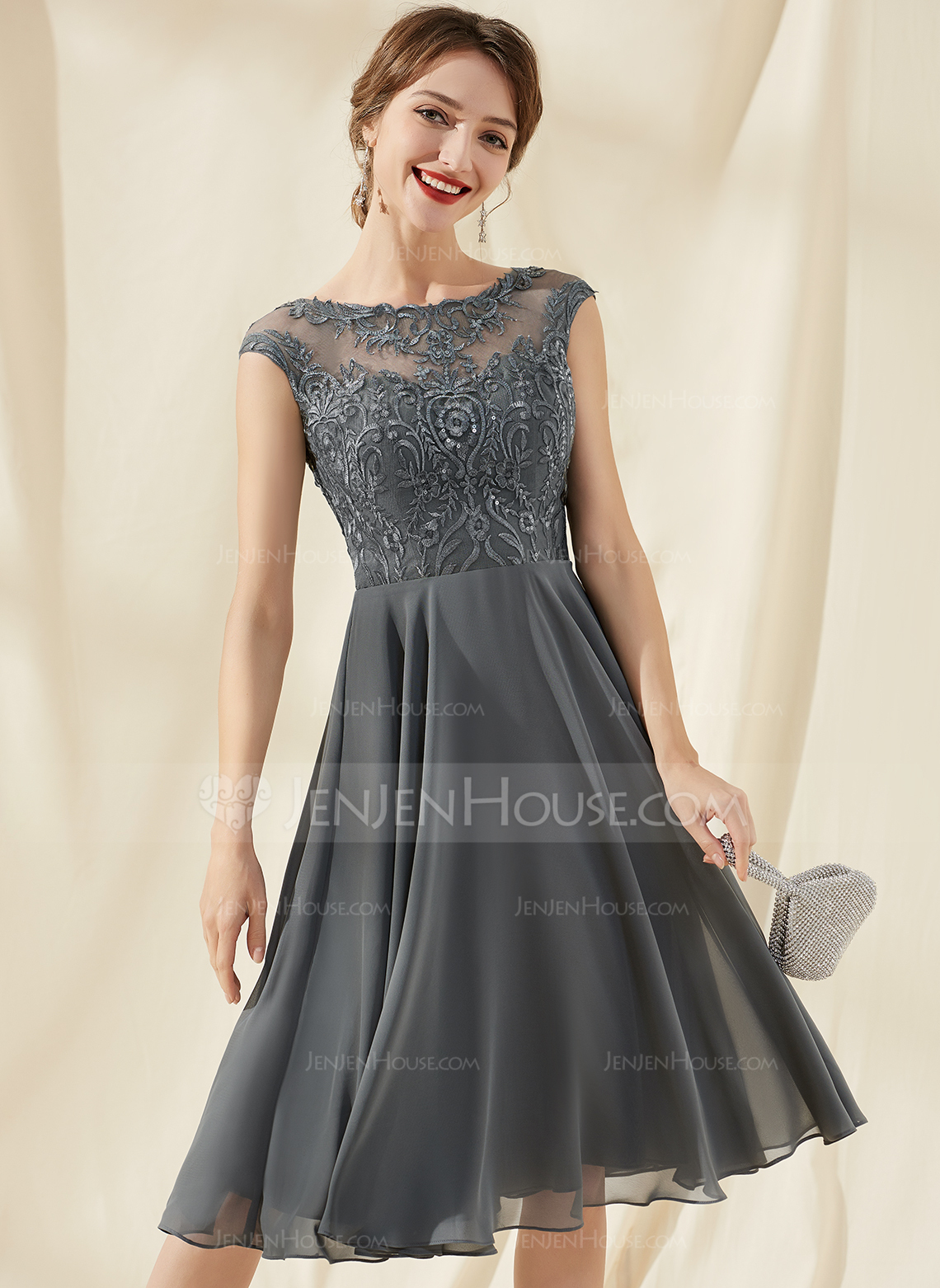 A-Formet Scoop Knelengde Chiffong Blonder Skoleball Kjoler med paljetter 