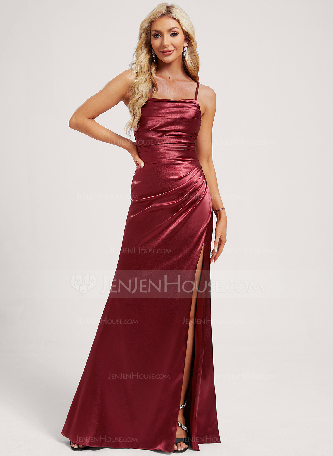 Trumpet/Mermaid Square Ruffle Stretch Satin Dress