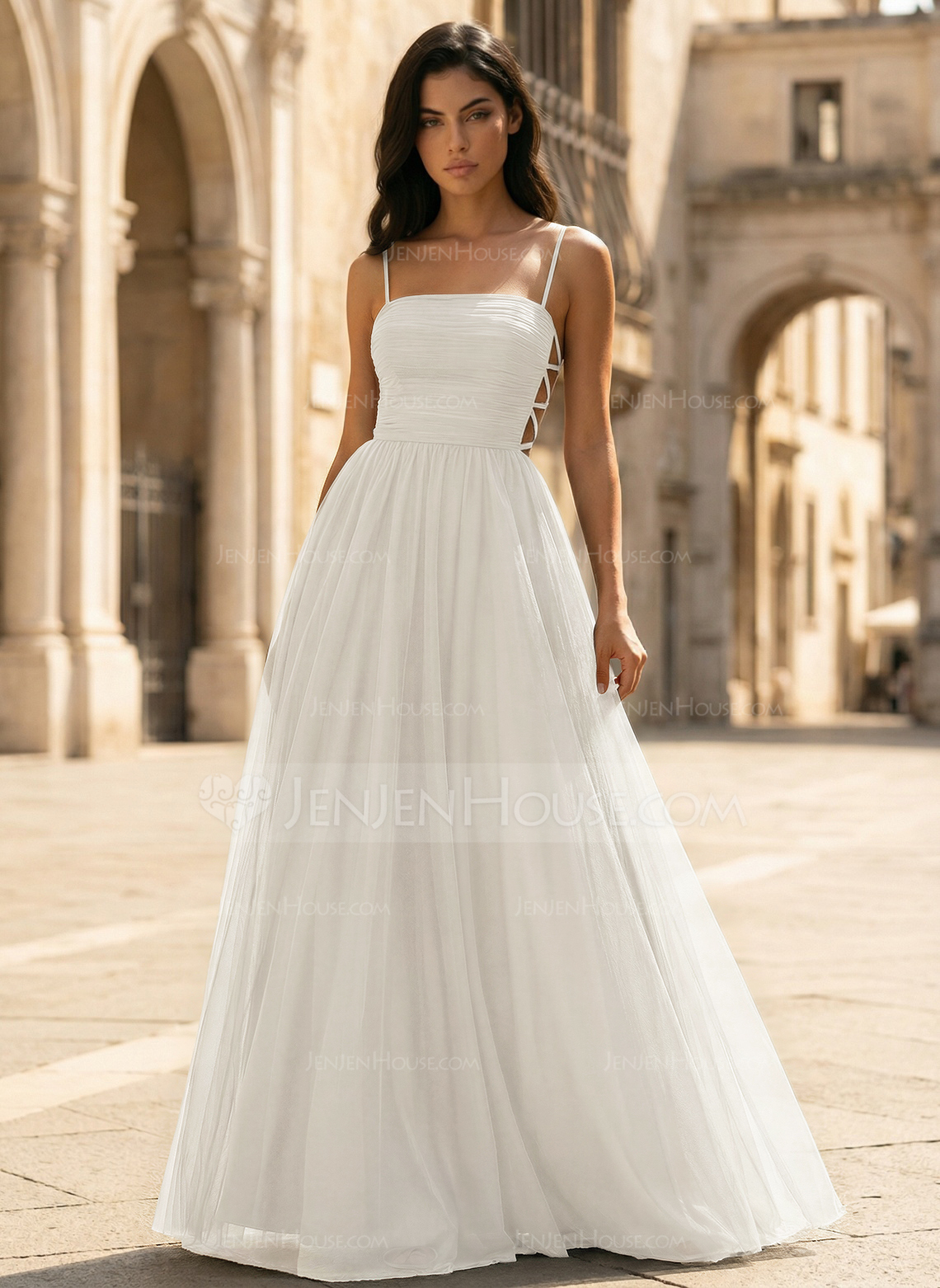 Kjole i Tyll med Firkantet hals Spaghetti