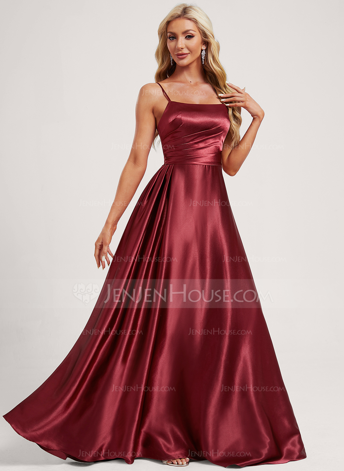 A-line kjole Firkantet hals Gulvlengde Strekk sateng Brudepikekjole 