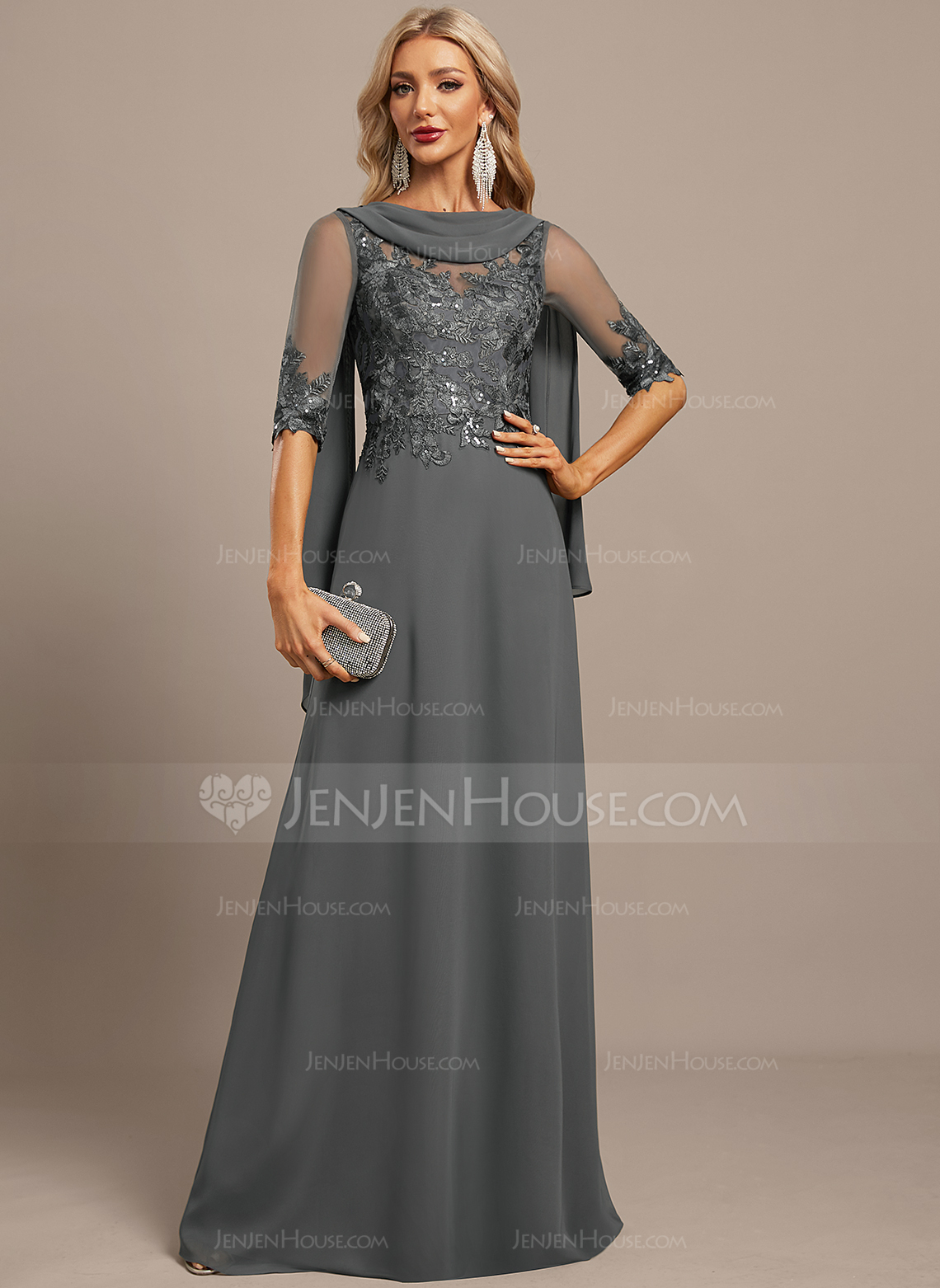 Cape Chiffon Maxi Dress