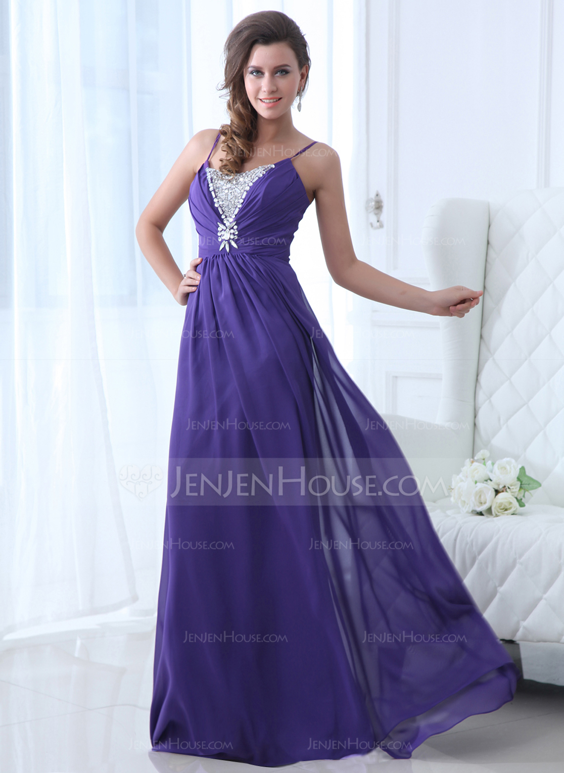 A-Line/Princess Scoop 3/4 Sleeves Floor-Length Plus Size Evening Dresses with Appliques main image 1