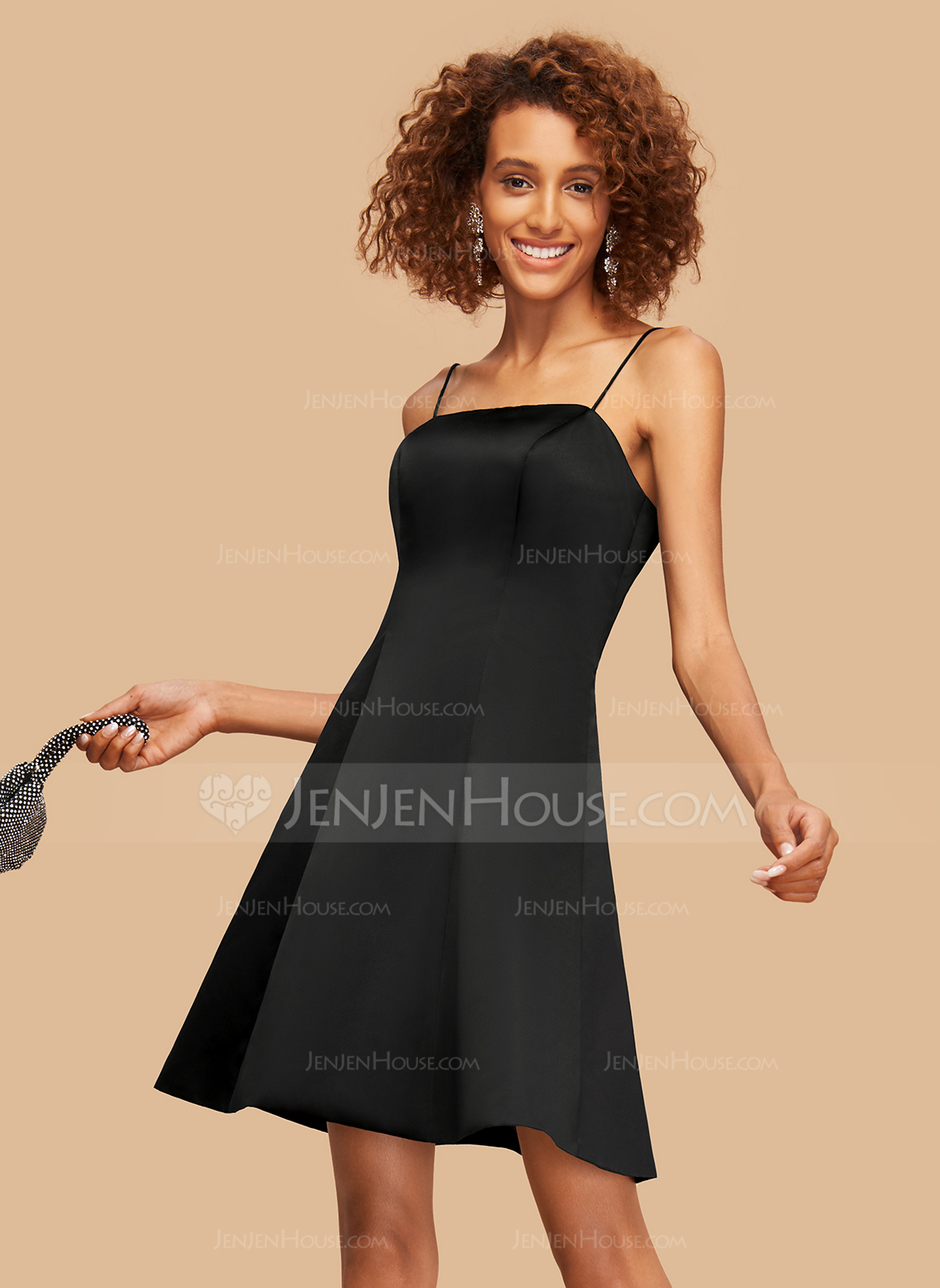 A-line kjole Firkantet hals Kort/Mini Sateng Skoleball kjole 