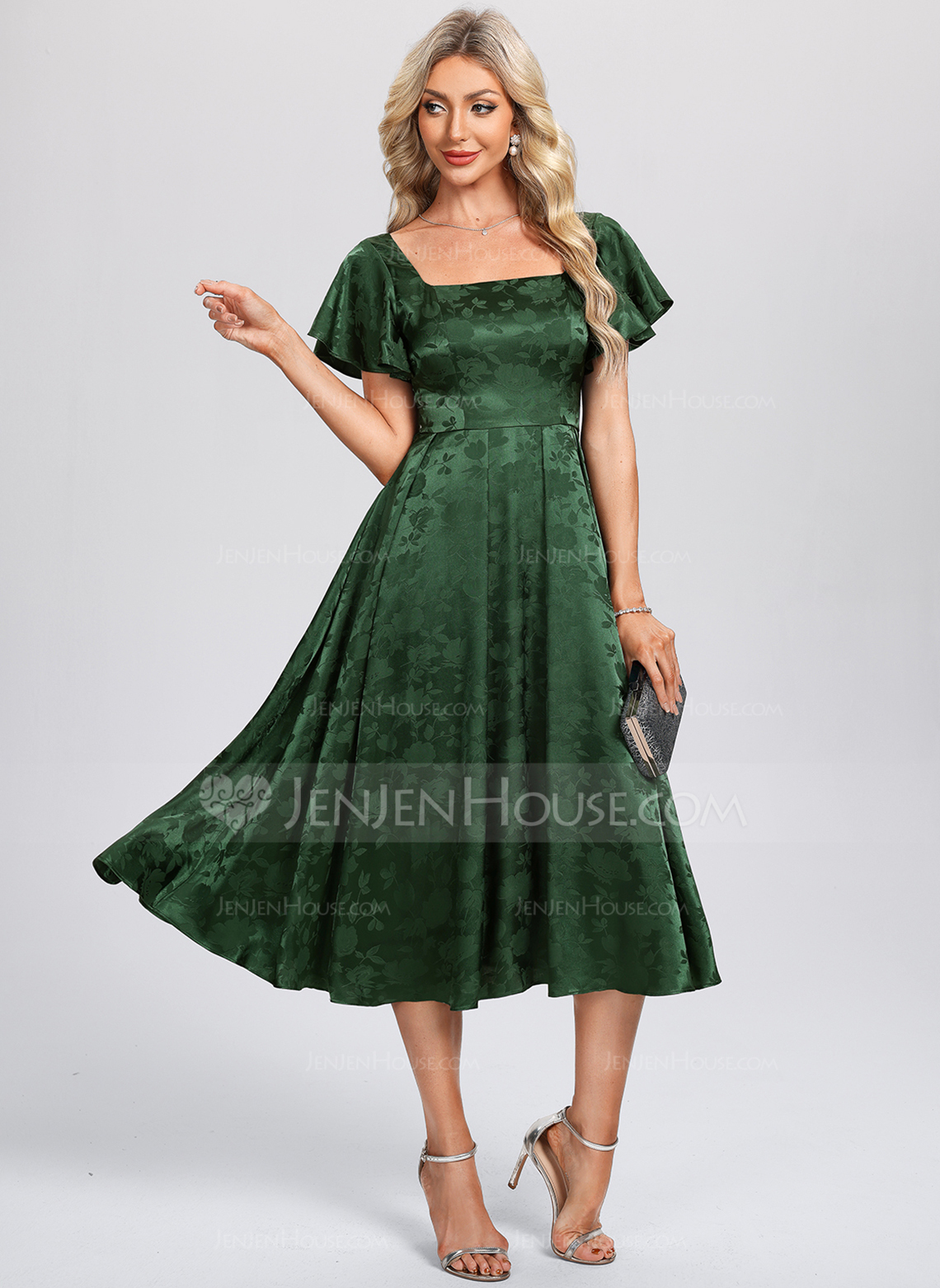 A-line Square Tea-Length Satin Cocktail Dress 