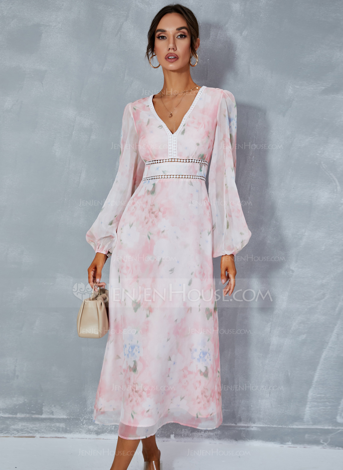 Floral Print Chiffon Midi Dress
