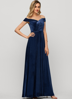 Jurk maximum van fluwelen met off-the-shoulder strapless plooirok