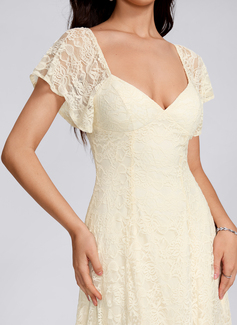 A-line V-Neck Short Lace Homecoming Dress With Ruched 