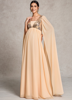 A-line Square Floor-Length Sequin Chiffon Maternity Dresses 