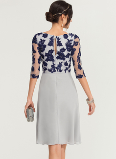 A-line kjole Scoop Knelengde Chiffong Blonder Cocktailkjole med Frynse 