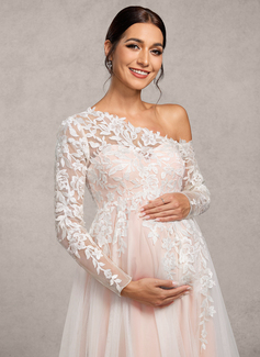 A-line Asymmetrical Floor-Length Tulle Lace Maternity Dresses 