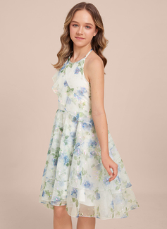 A-Linien-Kleid Neckholder Vokuhila Blumenmuster Kleider für junge Brautjungfern 