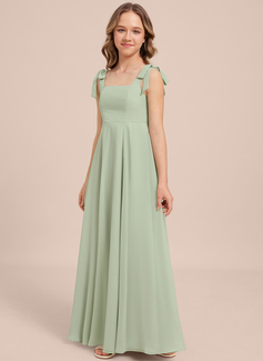 A-line Square Floor-Length Chiffon Junior Bridesmaid Dress With Bow 