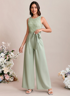 Jacquard Scoop Sleeveless Jumpsuits Stretch Crepe Maxi Dress 