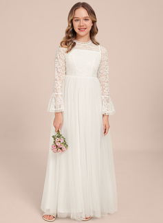 A-line Scoop Floor-Length Chiffon Junior Bridesmaid Dress 