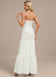 A-line Straight Floor-Length Stretch Crepe Evening Dress With Flower 