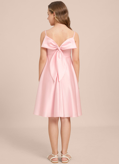 A-line Cowl Knee-Length Satin Junior Bridesmaid Dress With Bow 