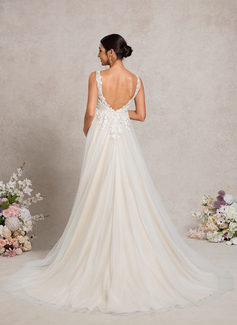 A-line V-Neck Court Train Tulle Lace Maternity Dresses 