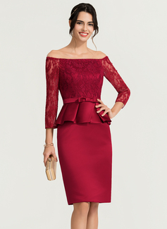 Sheath Bare skuldre Knelengde Blonder Satin Cocktailkjole 