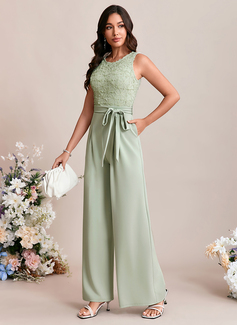 Jacquard Scoop Sleeveless Jumpsuits Stretch Crepe Maxi Dress 