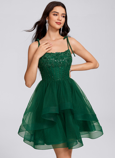 A-line Square Short Lace Tulle Homecoming Dress With Bow 