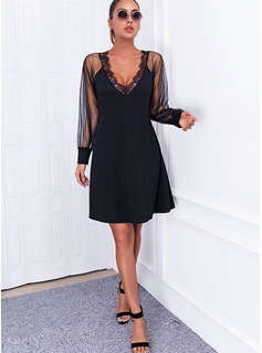 Sólido Vestidos sueltos Manga Larga Mini Pequeños Negros Elegante Vestidos  de moda (294260428) - DressFirst