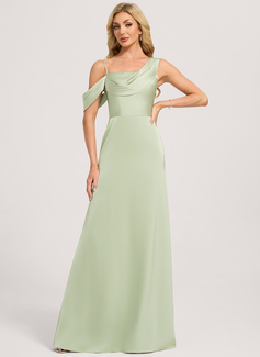Sheath/Column Asymmetrical Floor-Length Matte Satin Bridesmaid Dress With Ruched 