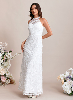 Embroidered Sequins Halter Sleeveless A-line Lace Maxi Dress 