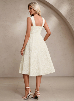 A-line Square Tea-Length Jacquard Wedding Dress 