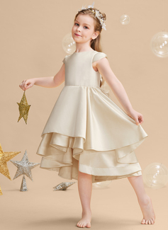 Ballkjole/Prinsesse Båthals Asymmetrisk Sateng Brudepikekjole barn 