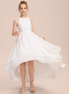 A-line kjole Scoop Asymmetrisk Chiffon Brudepikekjole ungdom 