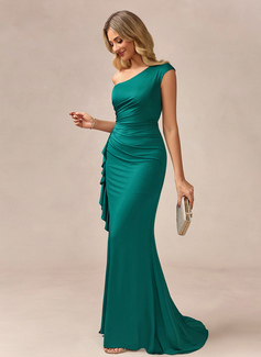 Trumpet/Mermaid One Shoulder Floor-Length Jersey Evening Dress With Ruffle 