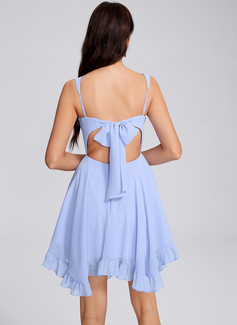 A-line Square Short Chiffon Homecoming Dress With Bow Ruffle 
