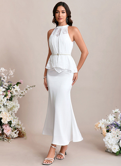 Jacquard Halter Sleeveless Trumpet/Mermaid Chiffon Satin Maxi Dress 